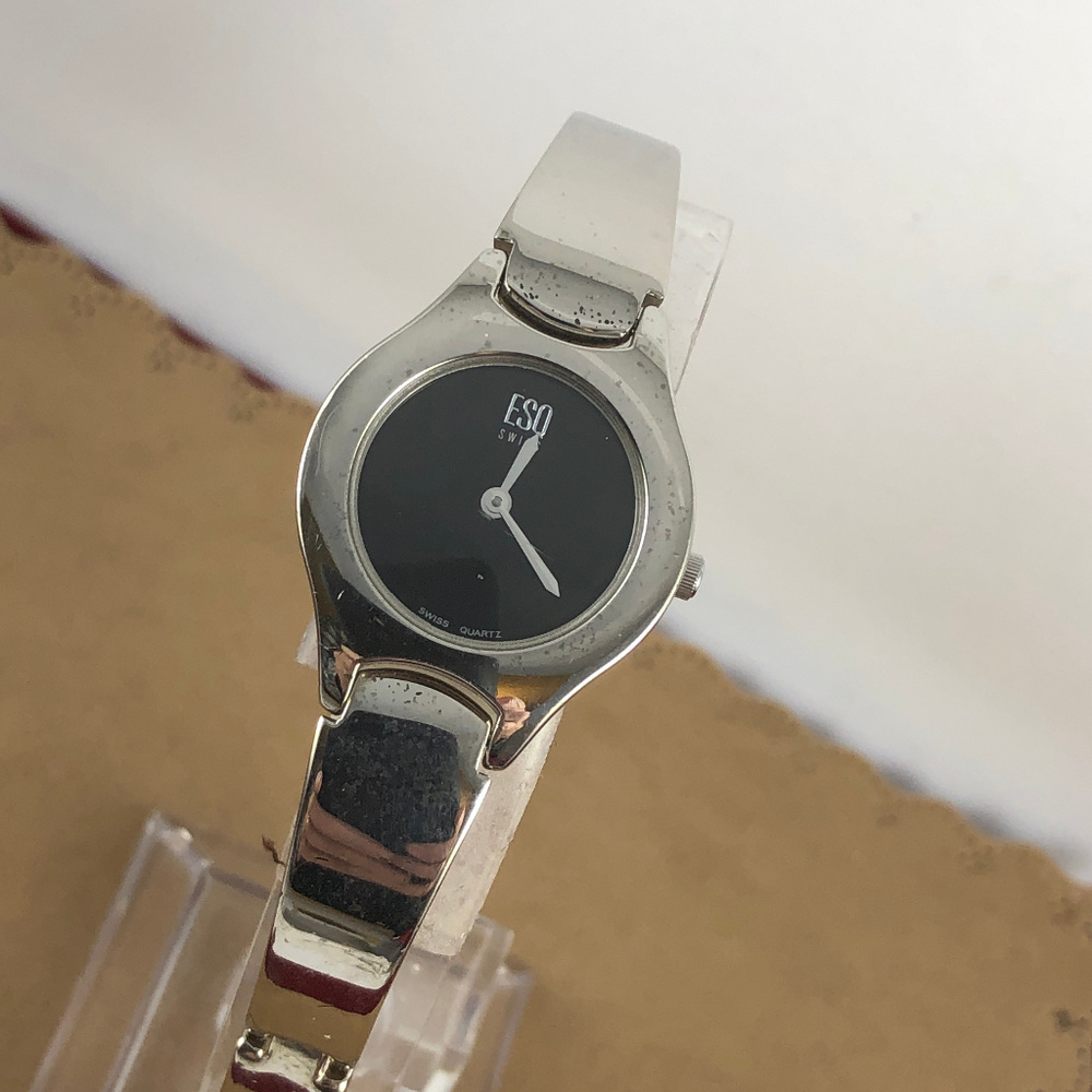 Vintage ESQ Movado Swiss Black on Silver Watch